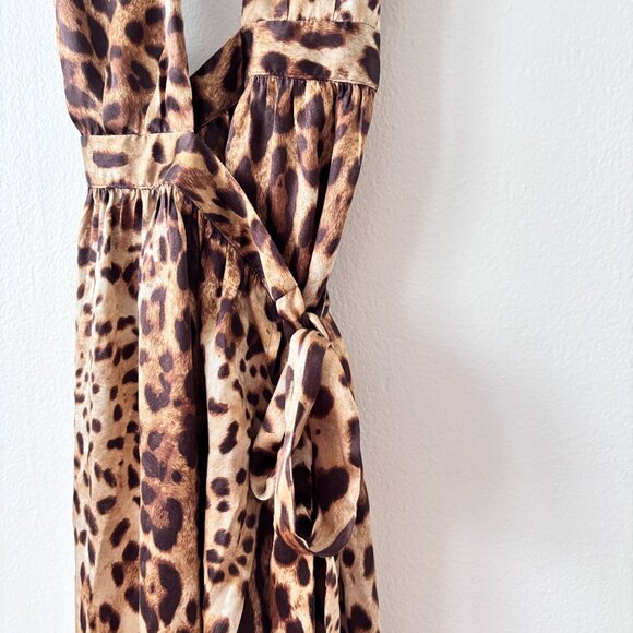 Reformation Leopard Print Plunging V Halterneck Midi Wrap Dress - Picture 5 of 8